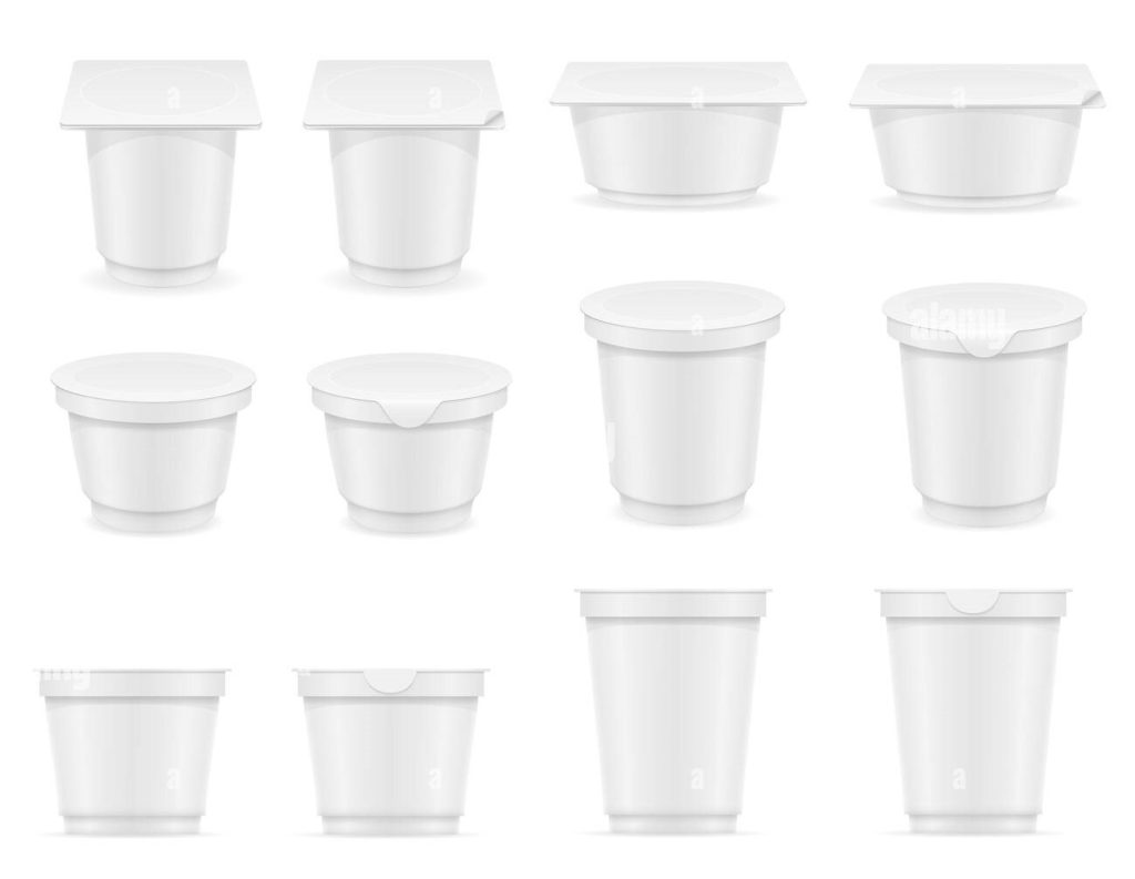 plastic container of yogurt cartoon stock vector illustration isolated on white background 3d695nk